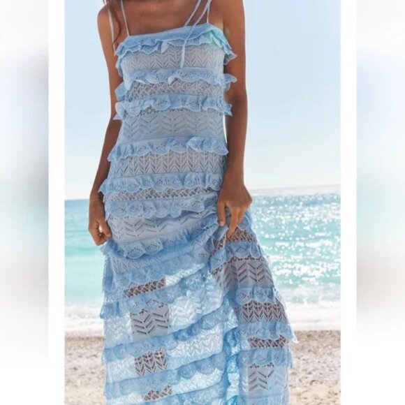 ZARA RUFFLED POINTELLE KNIT DRESS - Picture 3 of 11